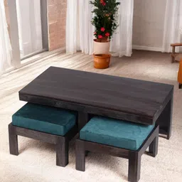 Ikiriya Black Sheesham Wooden Dark Mahagony Finish Coffee Table with Cushion Covers-image-71