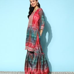 Sangria Bandhani Embroidered Mirror Work Kurta with Sharara & With Dupatta image 5