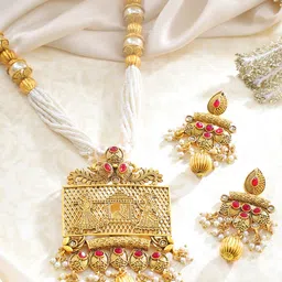 Rubans 24K Gold-Plated & White Beaded Jewellery Set-40