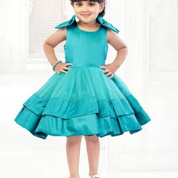 The Magic Wand Girls Sea Green Layered Net Dress-image-35