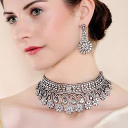 Rubans Silver-Plated Floral Design with AAA CZ Studded Jewellery Set-picture-21