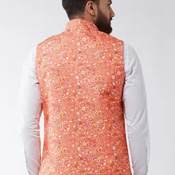 SOJANYA Peach & Yellow Printed Nehru Jacket image 3
