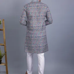 SHIWAM ETHNIX Men Floral Printed Cotton Kurta image 4