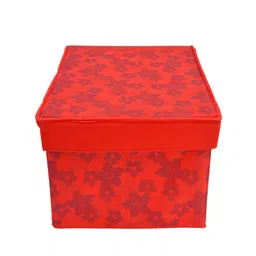 Kuber Industries Set Of 2 Red & Blue Floral Print Foldable Wardrobe Organizer Box With Lid image 4
