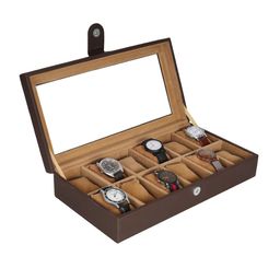 Leather World Unisex Coffee Brown Solid 12 Slots Watch Organiser-16