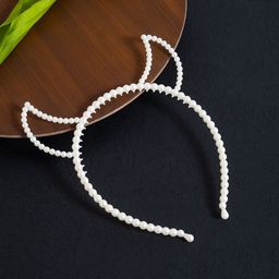 Golden Peacock Girls White Beaded Hairband-image-88