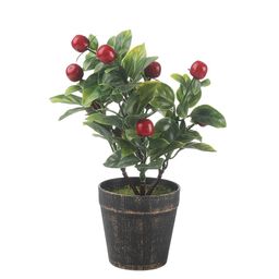 FOLIYAJ Green & Red Artificial Cherry Bonsai Tree With Pot image 5