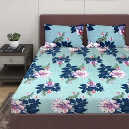 ROMEE Blue & White Floral 144 TC Queen Bedsheet with 2 Pillow Covers-image-75