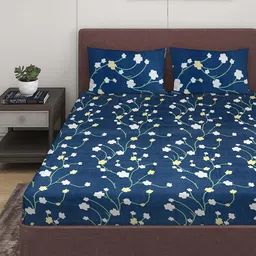 ROMEE Blue & White Floral 144 TC Queen Bedsheet with 2 Pillow Covers-image-83