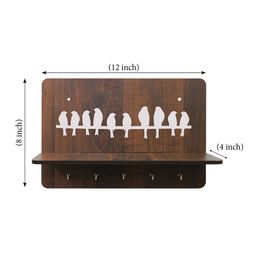 RANDOM Brown Wall Shelf with 5 Keyholders image 3