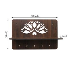 RANDOM Brown Textured MDF Wooden Wall Shelf with Key Holders image 4