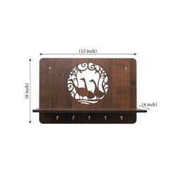 RANDOM Brown Textured MDF Wooden Wall Shelf with Key Holders image 4