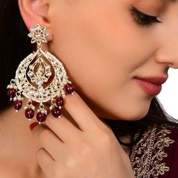 GRLIE Kundan Studded & Beaded Crescent Shaped Chandbalis image 1