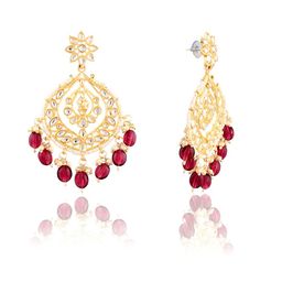 GRLIE Kundan Studded & Beaded Crescent Shaped Chandbalis image 5