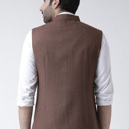 KISAH Men Brown Solid Nehru Jacket image 5