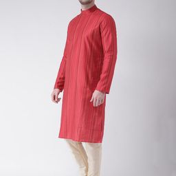 DEYANN Men Red Jacquard Self Design Kurta image 5