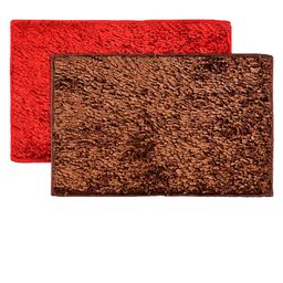Kuber Industries Set Of 2 Red & Brown Solid Shaggy Anti-Skid Doormats-11
