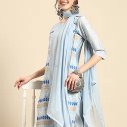 Sangria Printed Regular Chanderi Cotton Kurta with Palazzos & With Dupatta-image-42