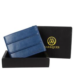 MARKQUES Men Blue Striped Leather Two Fold Wallet with SIM Card Holder-4