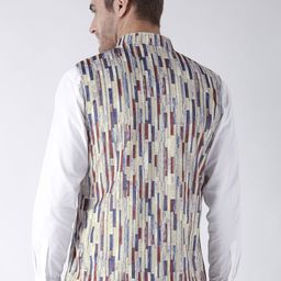 Hangup Men Multicoloured Abstract Printed Nehru Jacket With Pocket Square image 3