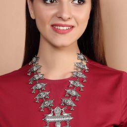 Rubans Silver-Plated Oxidised Necklace-54