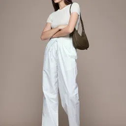 Popnetic Women Striped Smart High-Rise Cotton Linen Trousers-image-71