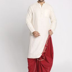 Nakshi Men Red & Gold-Coloured Hand Block Printed Dhoti image 2