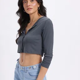 glitchez Ribbed Button-Up Bodycon Crop Top image 4