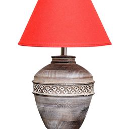 THE LIGHT STORE Grey Solid Bedside Standard Table Lamp With Red Shade image 3