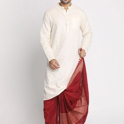 Nakshi Men Red & Gold Hand Block Geometric Printed Stitched Dhoti image 3
