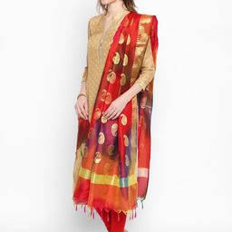 Dupatta Bazaar Red & Orange Woven Design Dupatta image 4