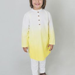 Tiber Taber Boys Yellow & White Tie & Dye Colourblocked Kurta-picture-30