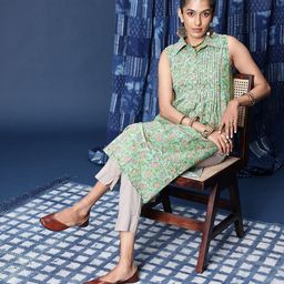 Taavi Sanganeri Floral Printed A-Line Pure Cotton Kurta-picture-56