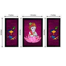 eCraftIndia Set of 3 Multi-Coloured Satin Matt Texture Lord Krishna UV Wall Arts image 2