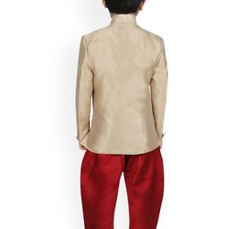 SG YUVRAJ Boys Beige & Red Sherwani Set image 5