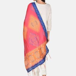 Dupatta Bazaar Peach & Blue Printed Dupatta image 3