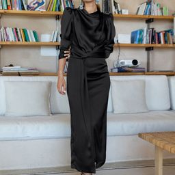 HERE&NOW Women Cowl Neck Blouson Maxi Dress-image-9