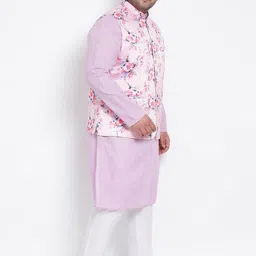 hangup plus Men Multi Angrakha Linen Kurta with Pyjamas image 2