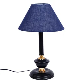 Devansh Blue & Black Textured Traditional Bedside Standard Table Lamp with Shade image 3