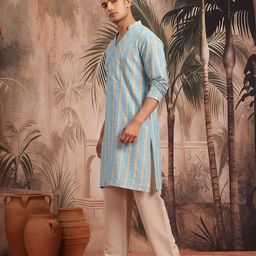 Sangria Self-Checked Band Collar Angrakha-Style Straight Kurta with Mock Buttons image 3