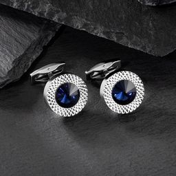 Peora Men Blue & Silver-Plated Crystal Cufflinks-image-40