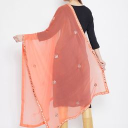 Clora Creation Peach-Coloured & Silver-Toned Embroidered Dupatta image 2