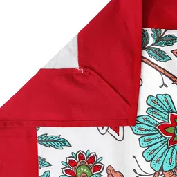 BLANC9 White & Red Floral Printed Rectangular Cotton Table Cover image 3
