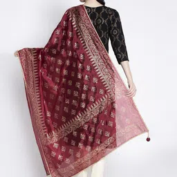 Clora Creation Maroon & Golden Printed Dupatta image 3