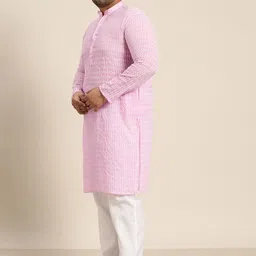SOJANYA PLUS Men Plus Size Embroidered Regular Pure Cotton Kurta With Pyjamas image 5