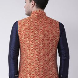 Deyann Men Red & Gold-Coloured Printed Nehru Jacket image 4