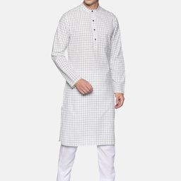 Saffron Threads Men White Checked Kurta image 2