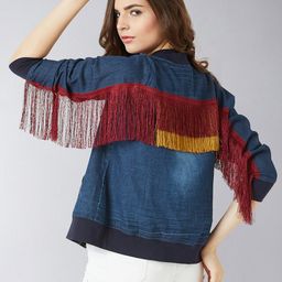 Miss Chase Women Navy Blue Denim Jacket-image-11
