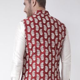 DEYANN Men Red Printed Nehru Jacket image 5