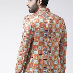 Hangup Men Multicoloured Printed Regular-Fit Bandhgala Blazer image 3